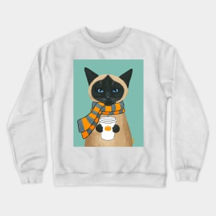 Autumn Siamese Coffee Cat Crewneck Sweatshirt